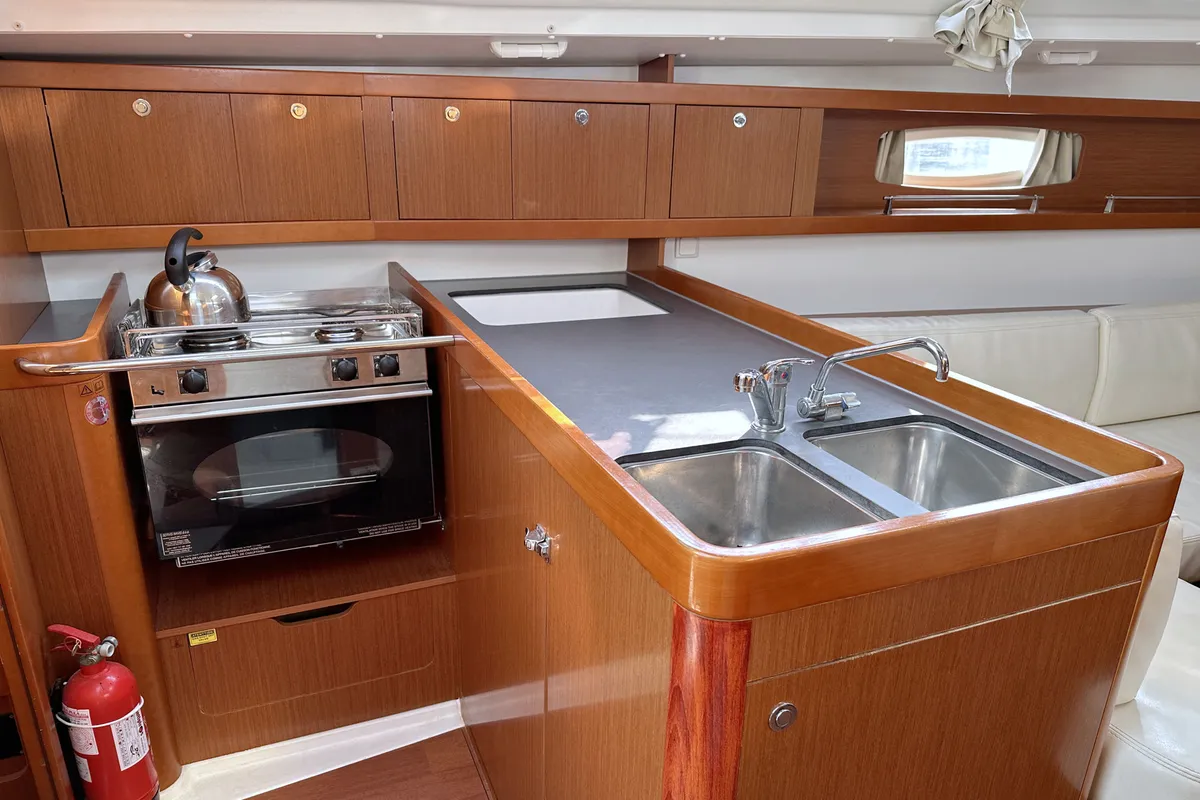 Galley of LL Skyhawk, a Beneteau Oceanis 34.2 sailboat at Grad Pula, Croatia