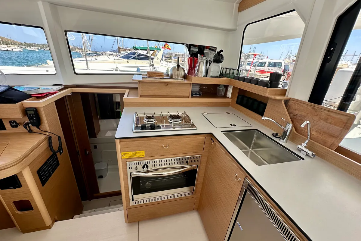 Galley of KAZBEGI , a Excess 11 catamaran at Port de Pollença, Spain