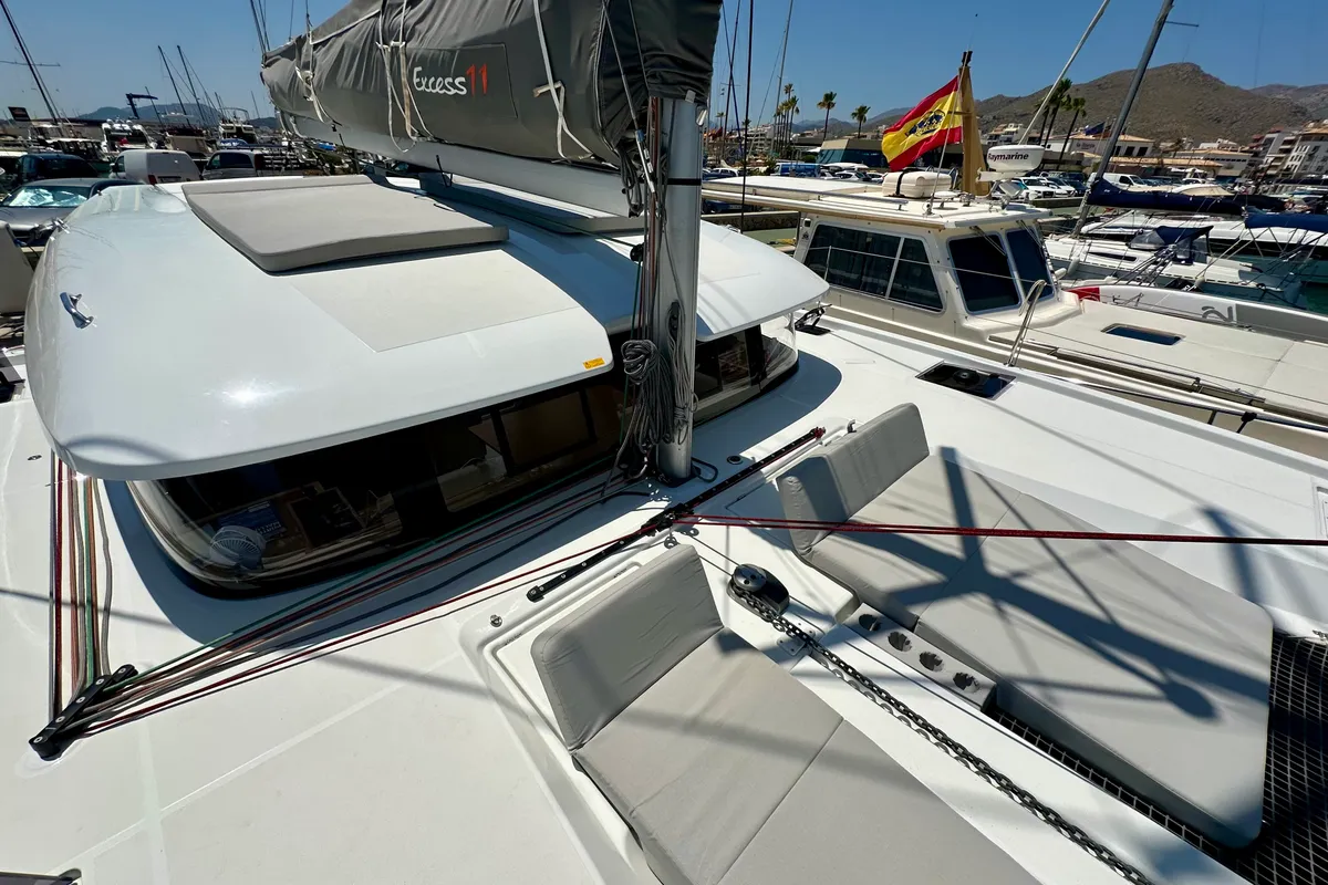 Deck of KAZBEGI , a Excess 11 catamaran at Port de Pollença, Spain