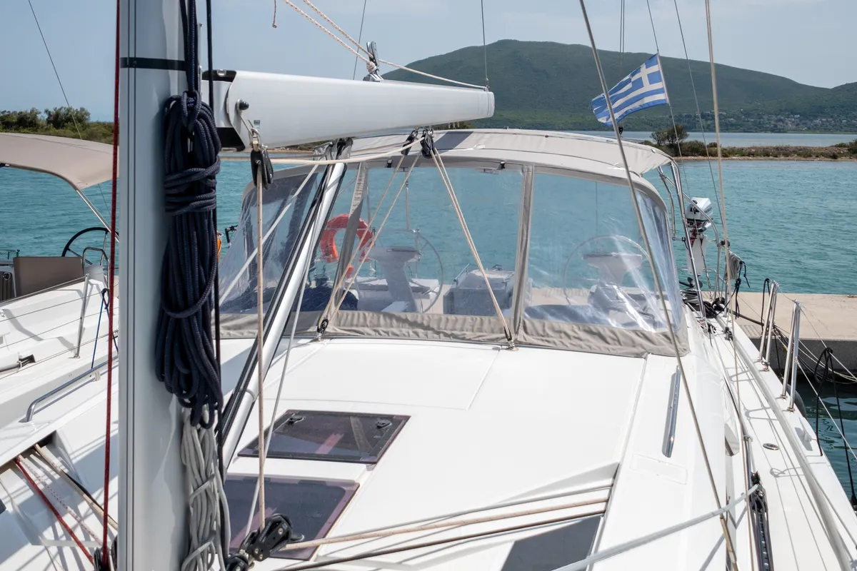 Exterior view of July, a Beneteau Oceanis 46.1 sailboat at Municipal Unit of Lefkada, Greece