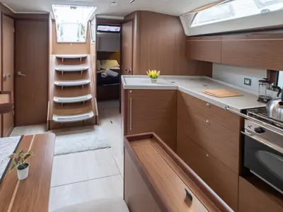 Galley of July, a Beneteau Oceanis 46.1 sailboat at Municipal Unit of Lefkada, Greece
