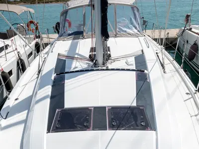 Deck of July, a Beneteau Oceanis 46.1 sailboat at Municipal Unit of Lefkada, Greece