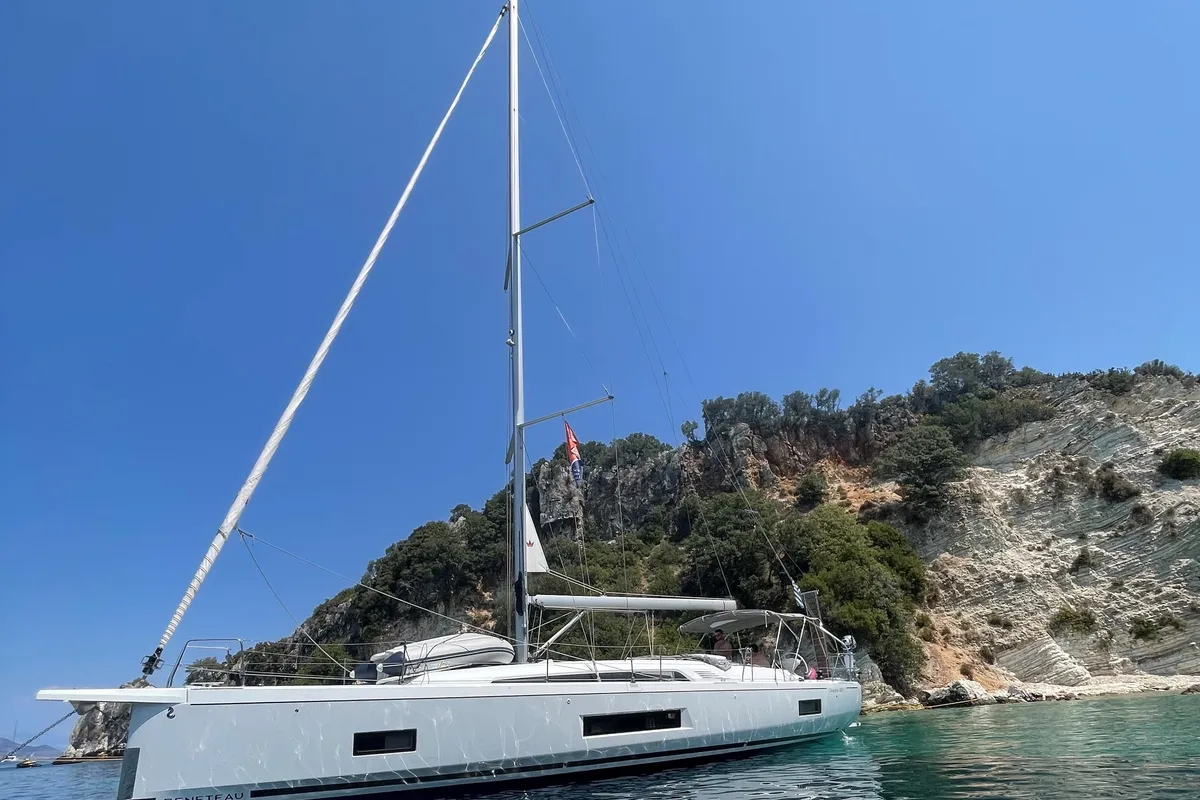 Exterior view of July, a Beneteau Oceanis 46.1 sailboat at Municipal Unit of Lefkada, Greece