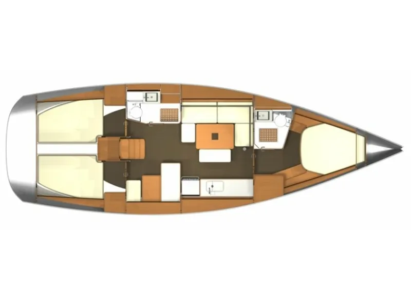 Floor plan of Galatea, a Dufour 405 sailboat at Piombino, Italy