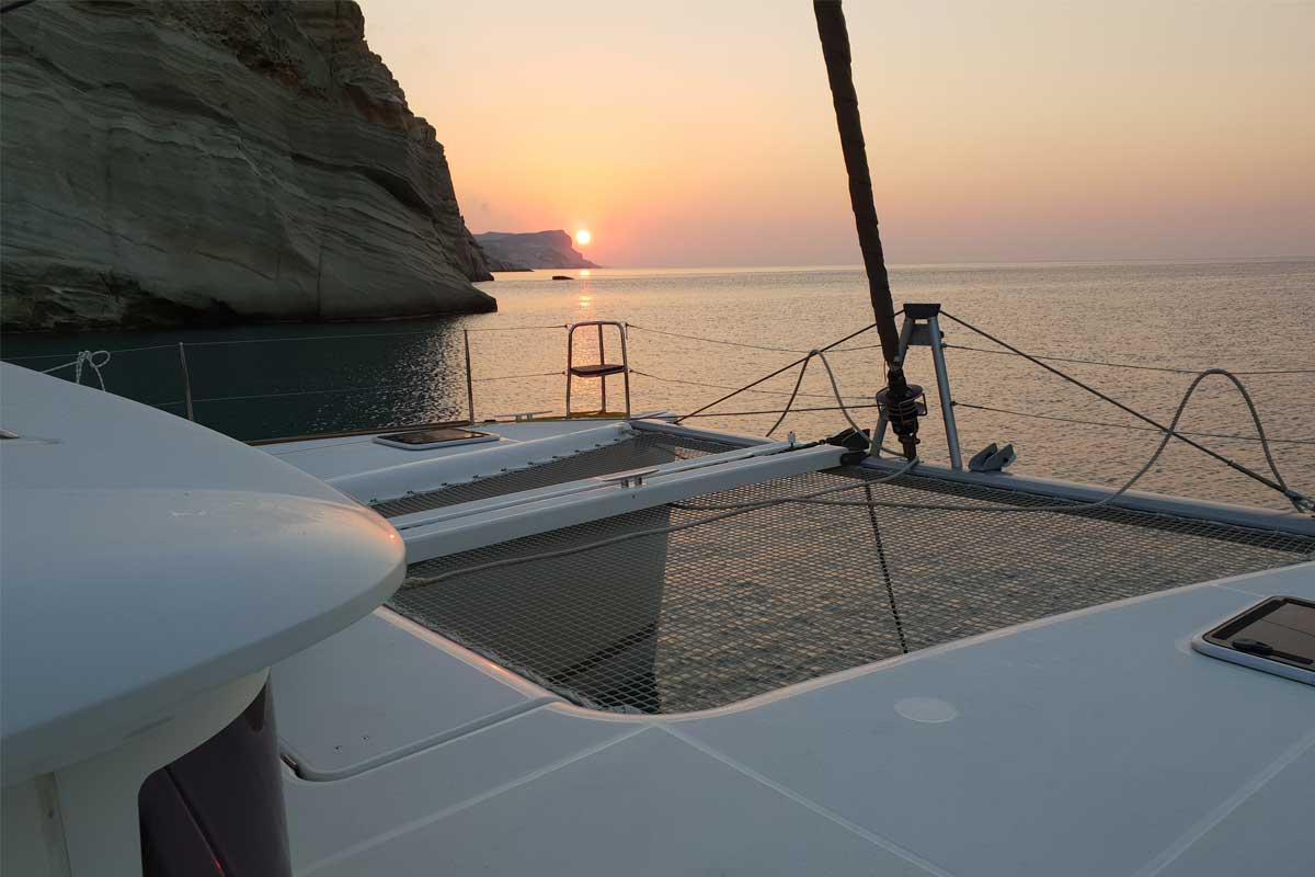 Deck of Footprints, a Lagoon 400 S2 catamaran at Preveza, Greece