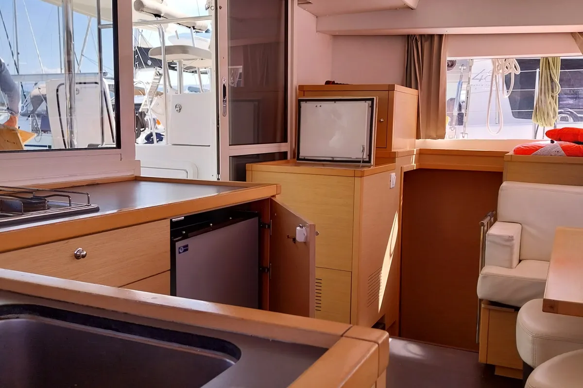 Galley of Footprints, a Lagoon 400 S2 catamaran at Preveza, Greece