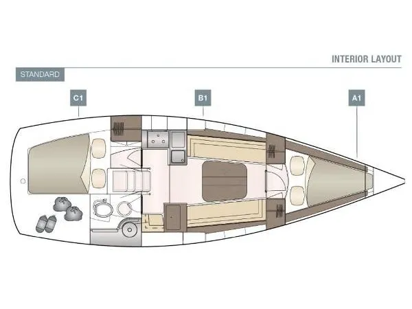 Floor plan of Lorine, a Dehler 32 sailboat at Kerners, France