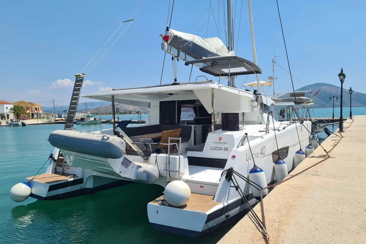 LUCIA 69, a Fountaine Pajot Lucia 40 catamaran at Municipal Unit of Lefkada, Greece