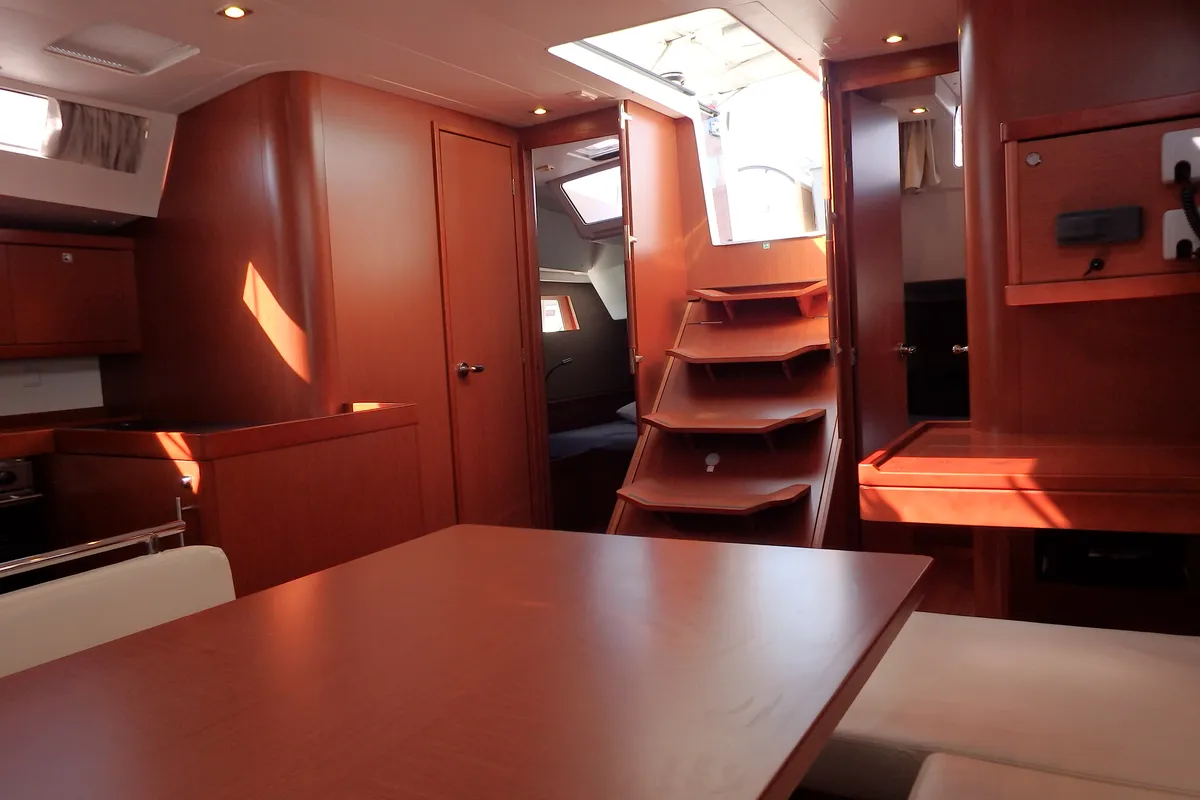 Salon of Oceanis 48, a Beneteau Oceanis 48 sailboat at Municipal Unit of Lefkada, Greece