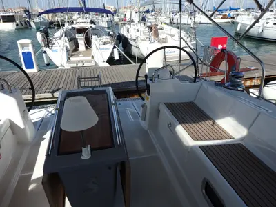 Cockpit of Oceanis 48, a Beneteau Oceanis 48 sailboat at Municipal Unit of Lefkada, Greece