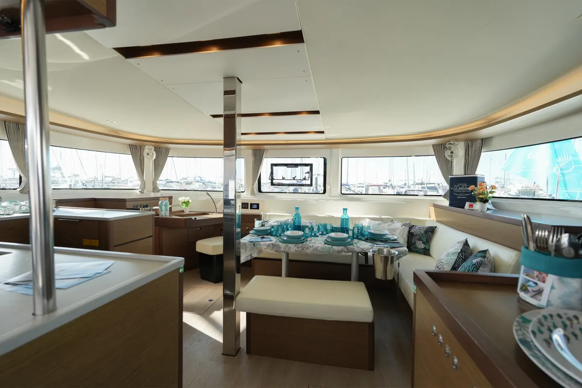 Salon of Barone, a Lagoon 46 catamaran at Salerno, Italy
