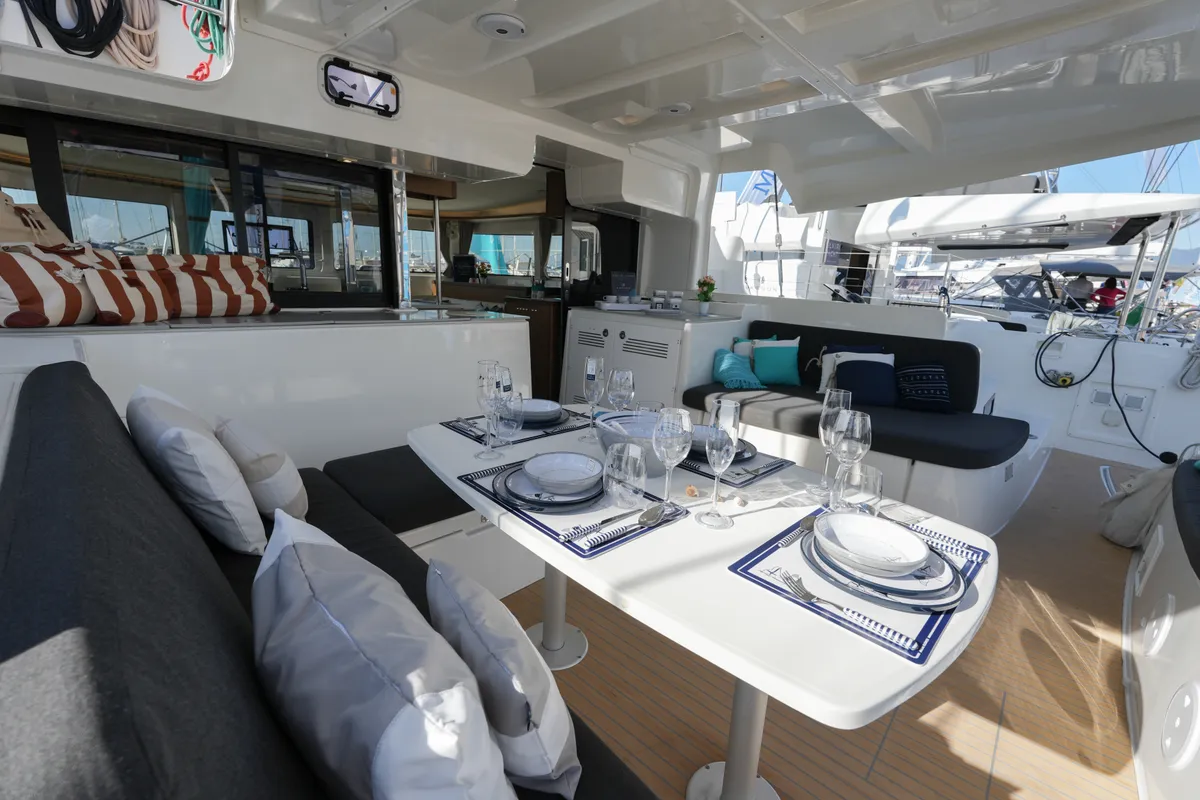 Deck of Barone, a Lagoon 46 catamaran at Salerno, Italy