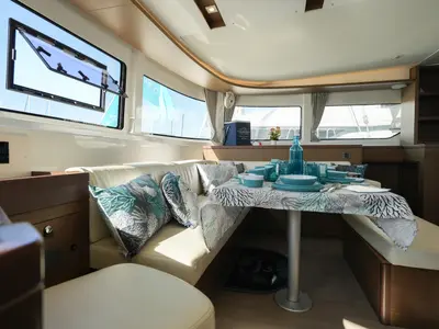 Salon of Barone, a Lagoon 46 catamaran at Salerno, Italy