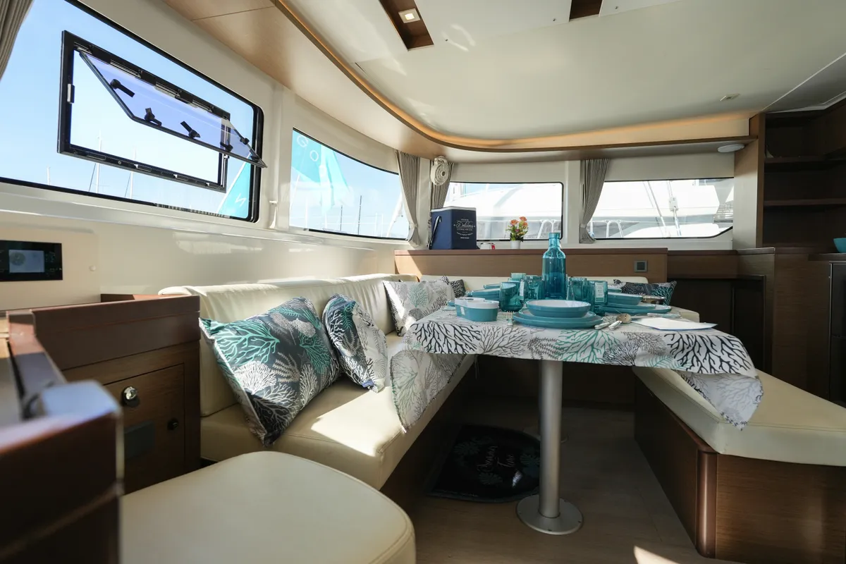 Salon of Barone, a Lagoon 46 catamaran at Salerno, Italy
