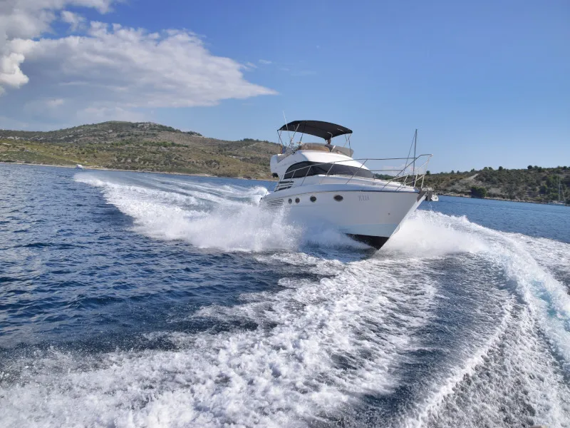 Exterior view of Julia, a Fairline Boats Fairlane Phantom 40 motorboat at Primošten, Croatia