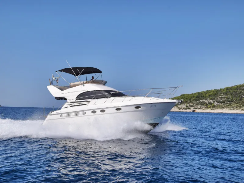 Exterior view of Julia, a Fairline Boats Fairlane Phantom 40 motorboat at Primošten, Croatia