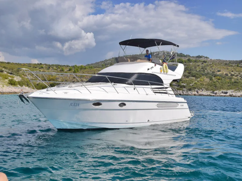Exterior view of Julia, a Fairline Boats Fairlane Phantom 40 motorboat at Primošten, Croatia