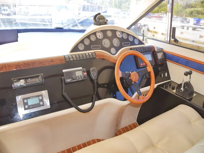 Cockpit of Julia, a Fairline Boats Fairlane Phantom 40 motorboat at Primošten, Croatia
