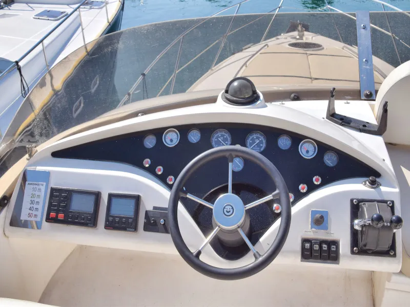 Cockpit of Julia, a Fairline Boats Fairlane Phantom 40 motorboat at Primošten, Croatia