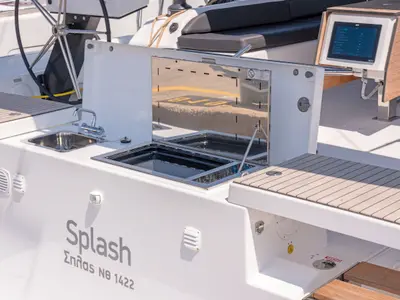 Deck of Splash, a Dufour 530 sailboat at Municipal Unit of Rhodes, Greece