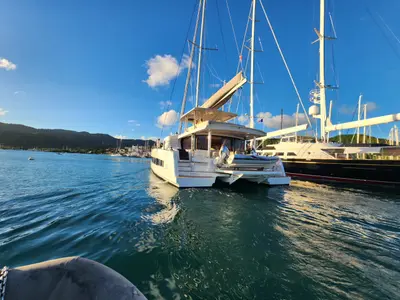 Deck of Four C'S, a Bali 5.8 catamaran at Hyères, France