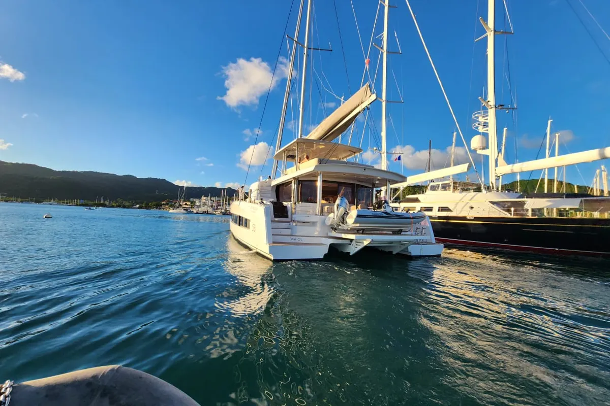 Deck of Four C'S, a Bali 5.8 catamaran at Hyères, France