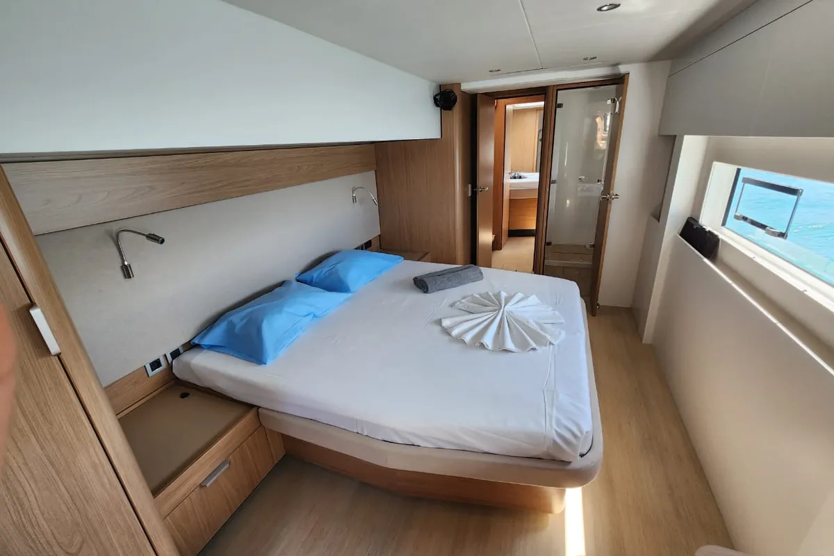 Cabin on Four C'S, a Bali 5.8 catamaran at Hyères, France