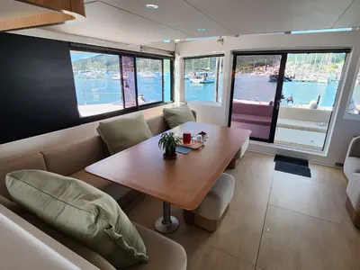 Salon of Four C'S, a Bali 5.8 catamaran at Hyères, France
