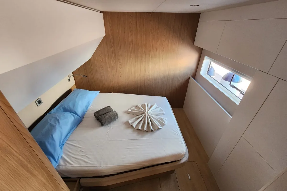 Cabin on Four C'S, a Bali 5.8 catamaran at Hyères, France