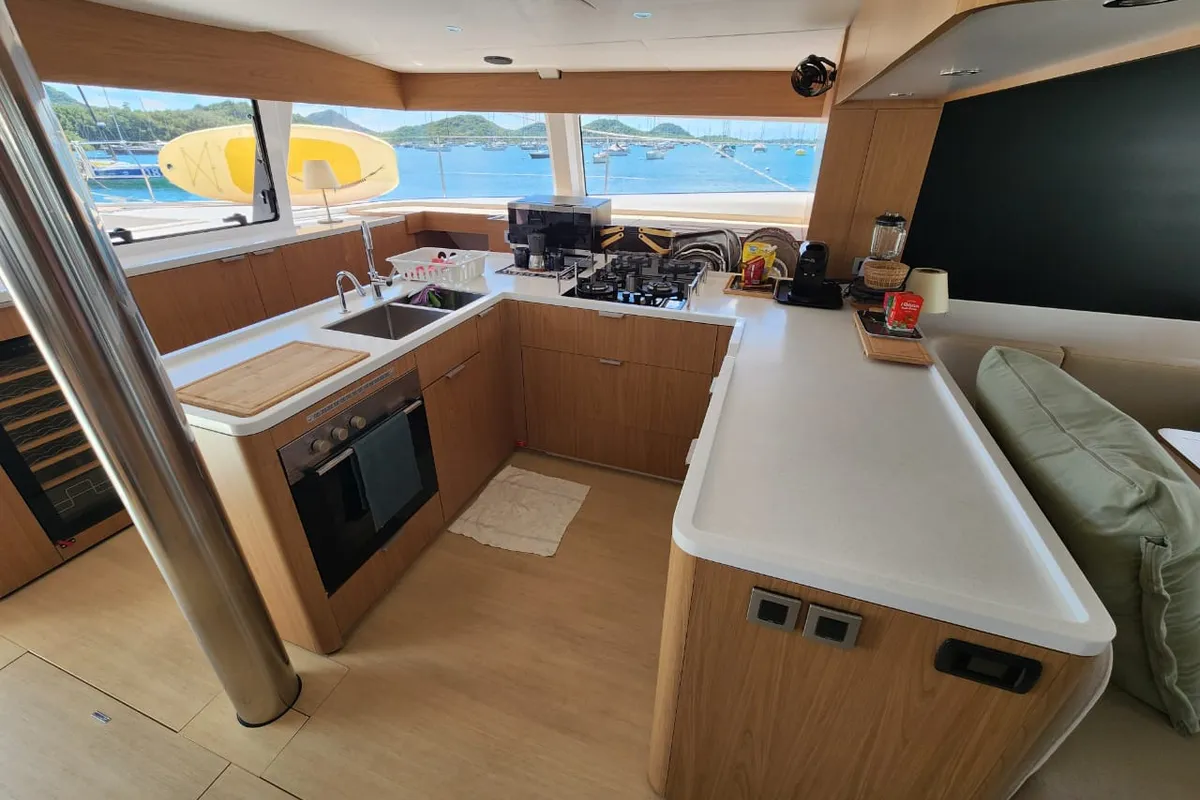Galley of Four C'S, a Bali 5.8 catamaran at Hyères, France