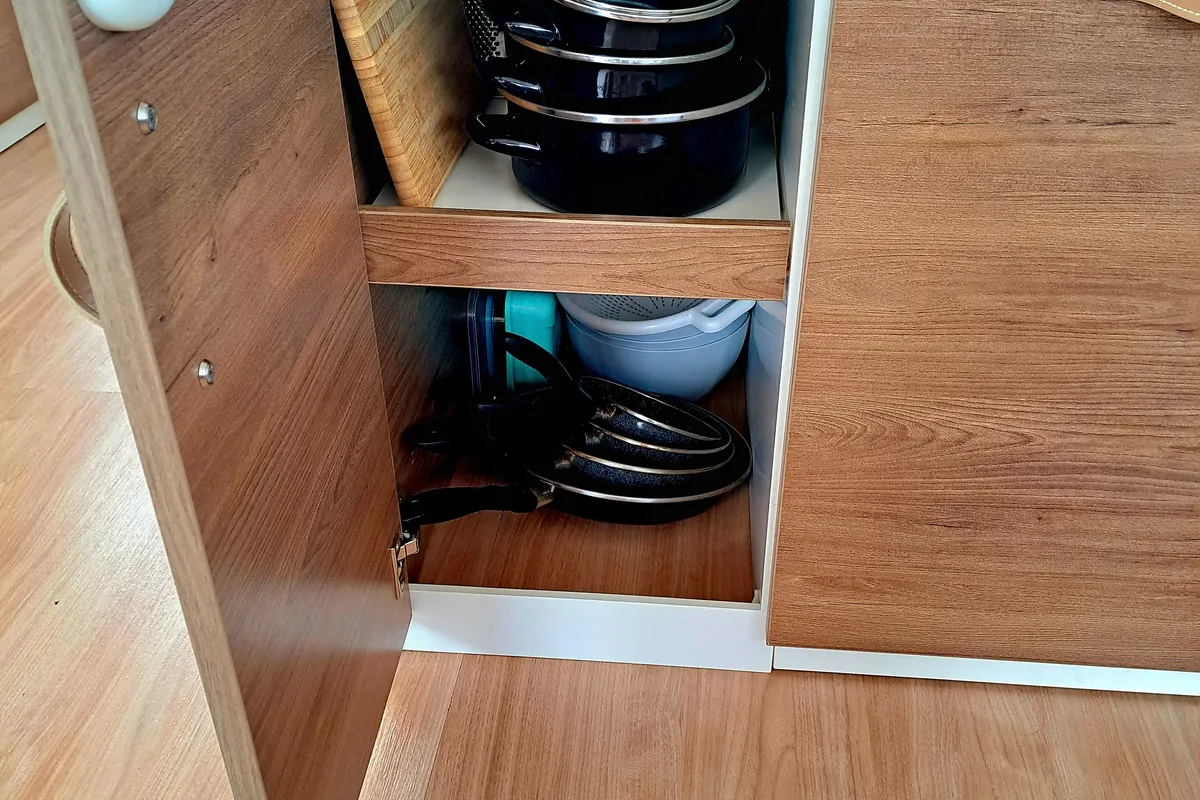 Galley of Cancelli Del Cielo, a Bali 4.6 catamaran at Sant Antoni de Portmany, Spain