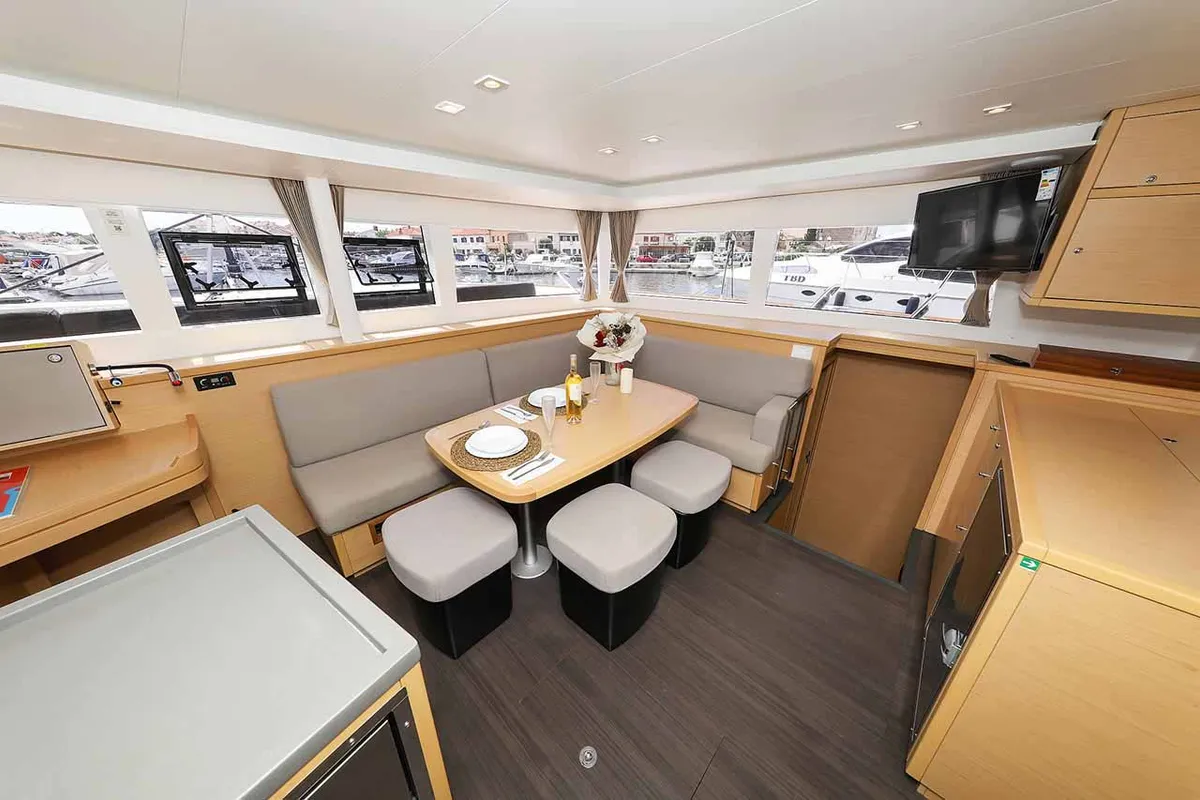 Salon of Sunce, a Lagoon 450 F catamaran at Grad Pula, Croatia