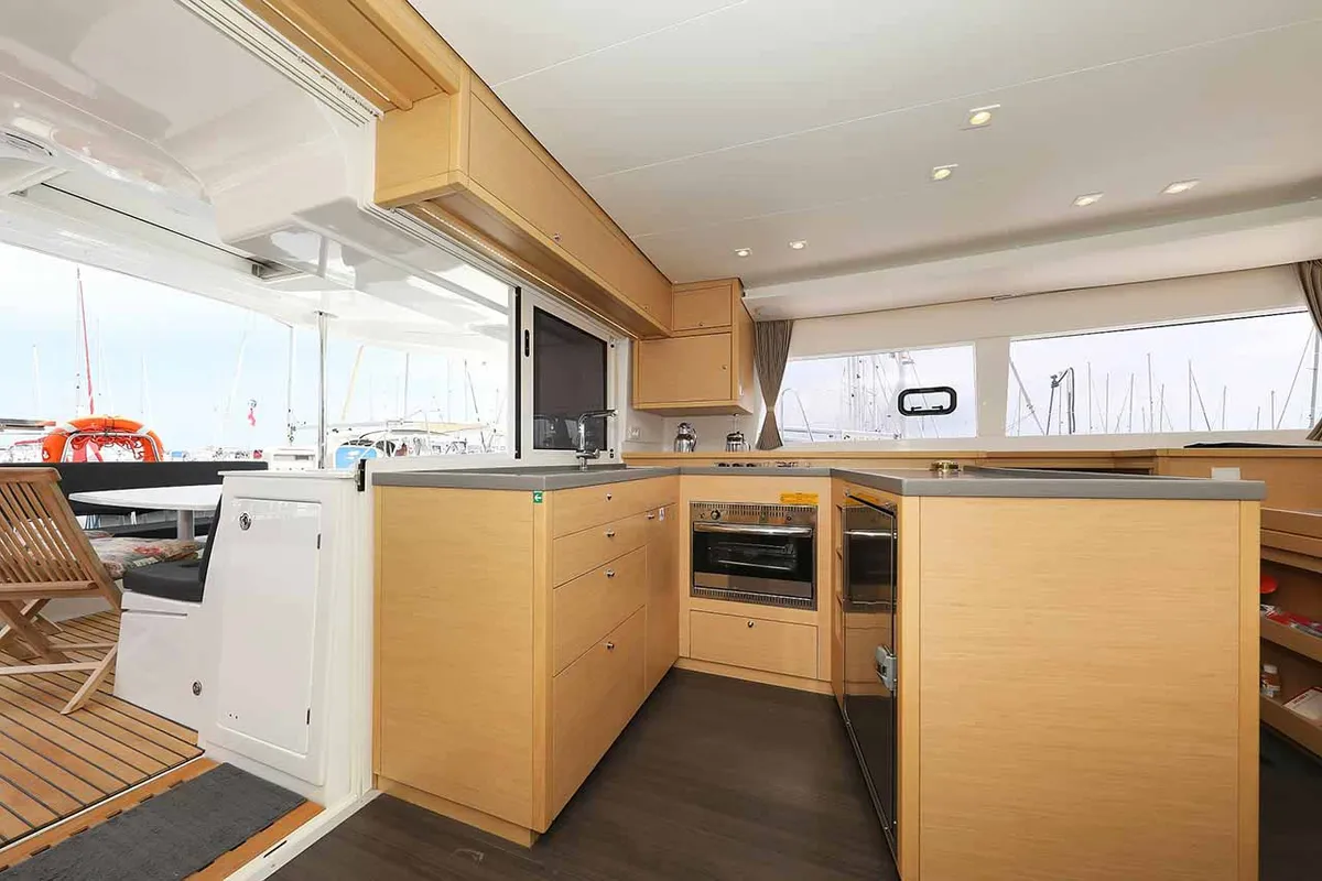 Galley of Sunce, a Lagoon 450 F catamaran at Grad Pula, Croatia
