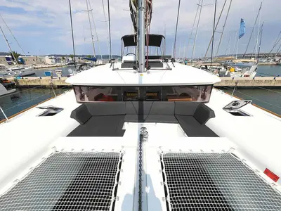 Deck of Sunce, a Lagoon 450 F catamaran at Grad Pula, Croatia