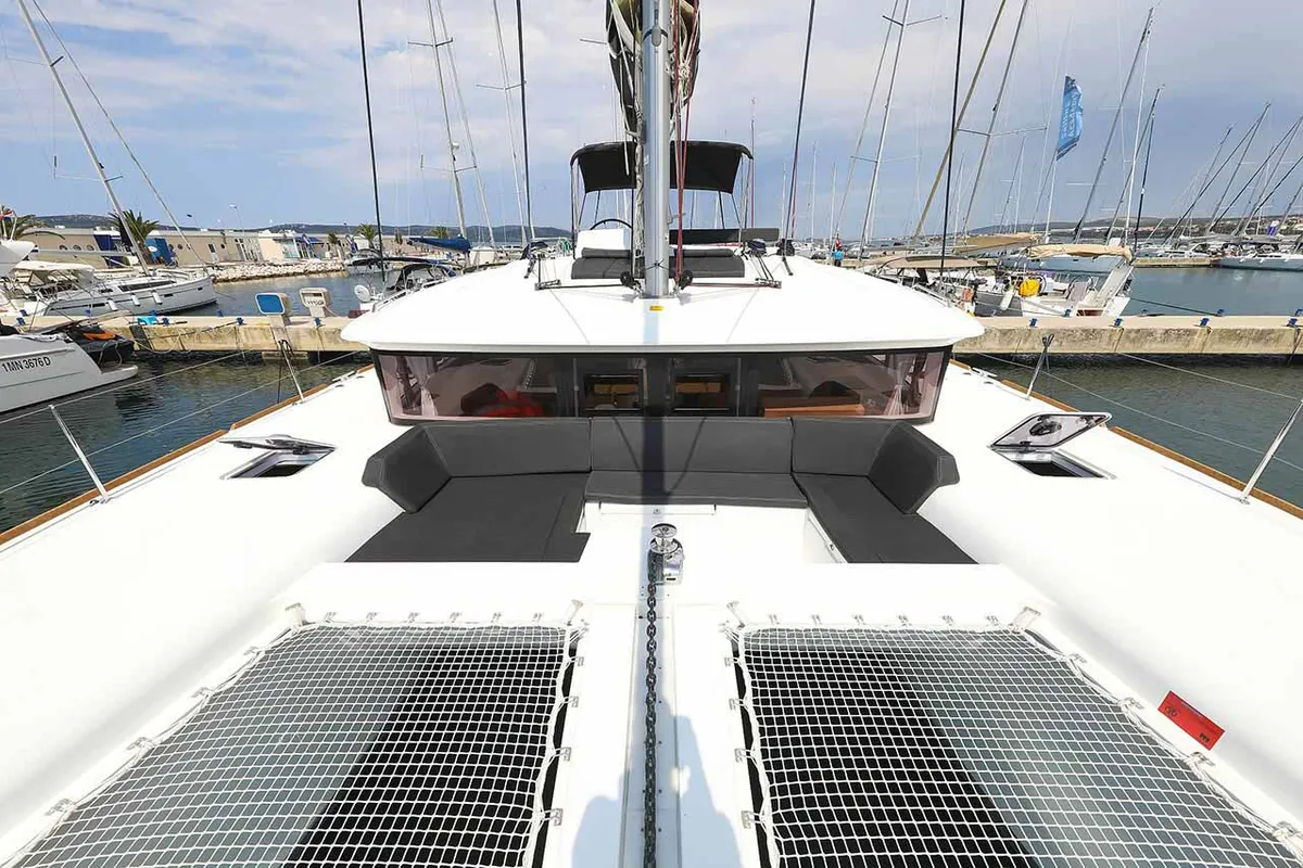 Deck of Sunce, a Lagoon 450 F catamaran at Grad Pula, Croatia