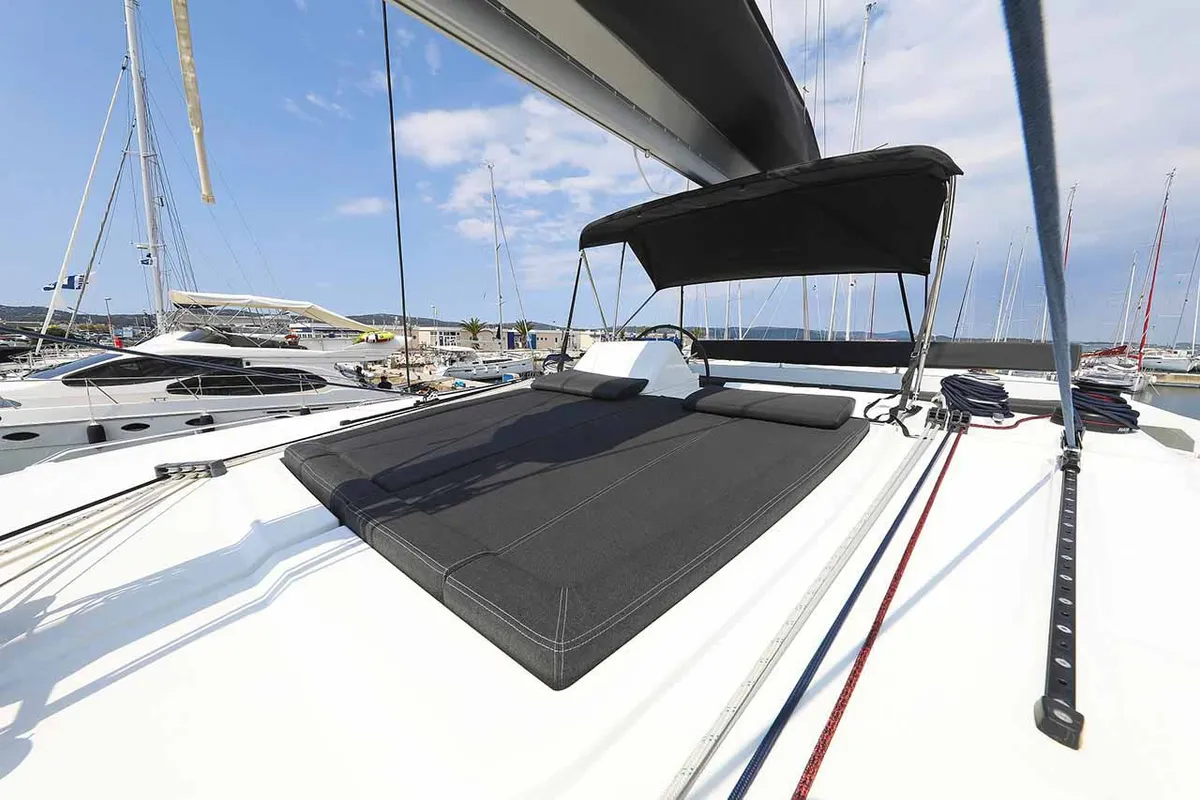 Deck of Sunce, a Lagoon 450 F catamaran at Grad Pula, Croatia