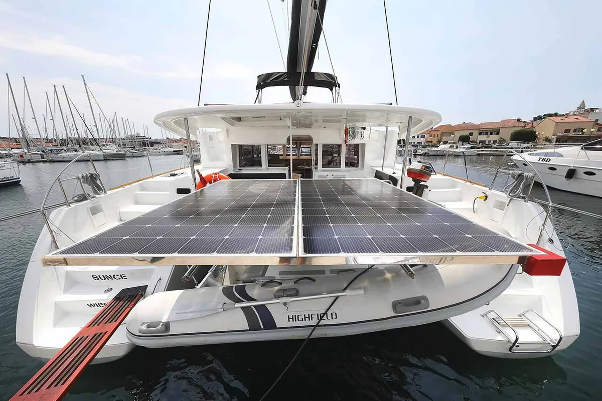 Exterior view of Sunce, a Lagoon 450 F catamaran at Grad Pula, Croatia