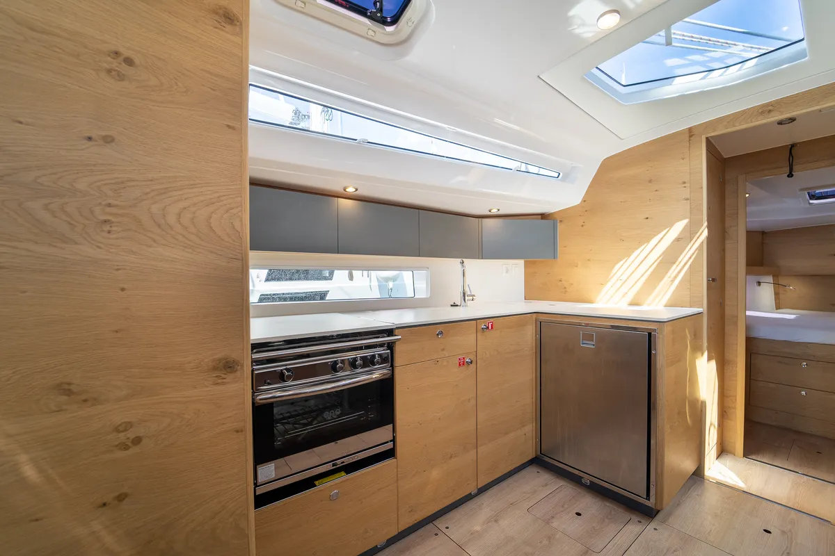 Galley of Skipper's Girl, a Elan Impression 45 sailboat at Kaštela, Croatia