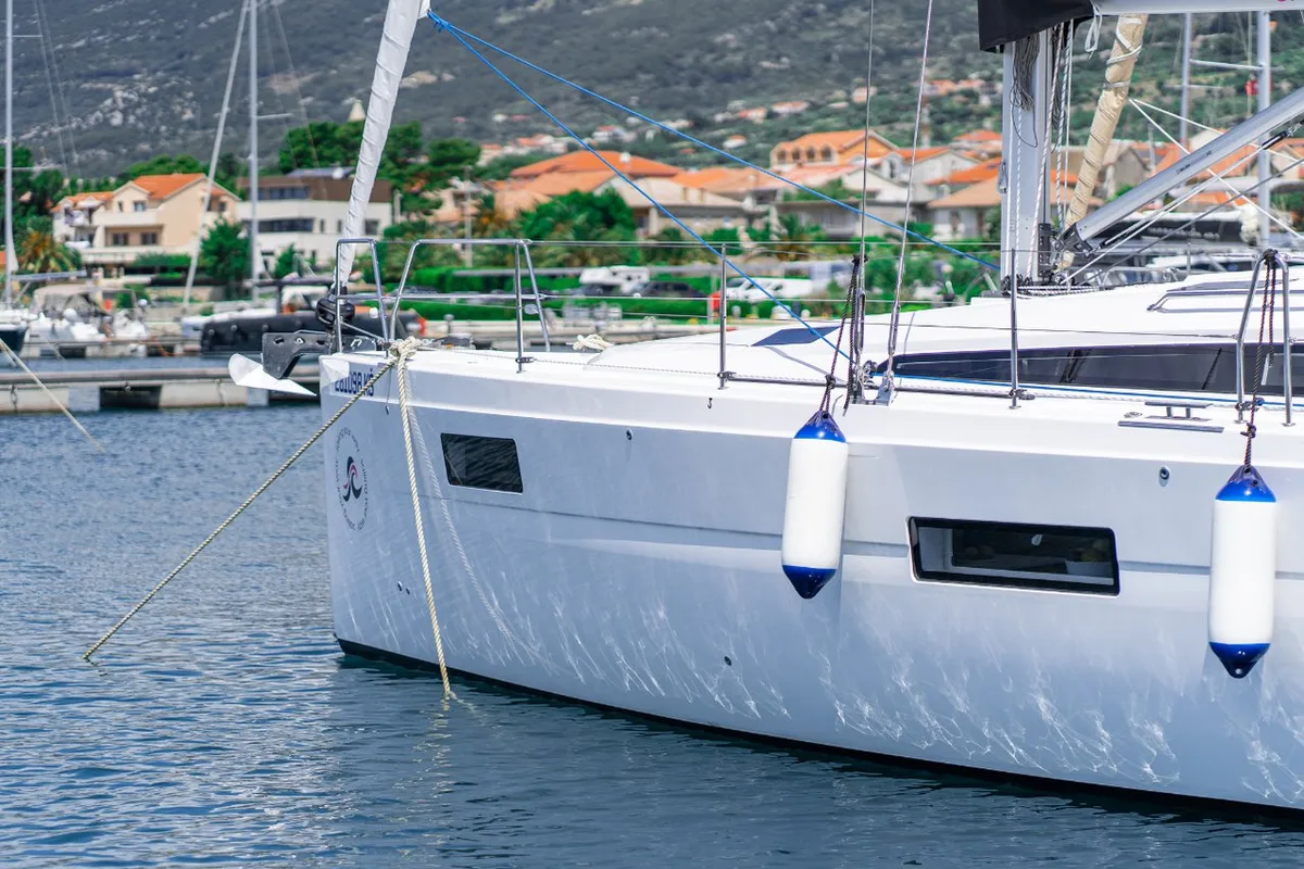 Exterior view of Skipper's Girl, a Elan Impression 45 sailboat at Kaštela, Croatia