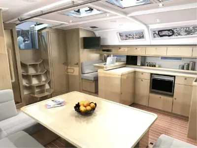 Salon of AF-BC51, a Bavaria Cruiser 51 sailboat at Kos, Greece