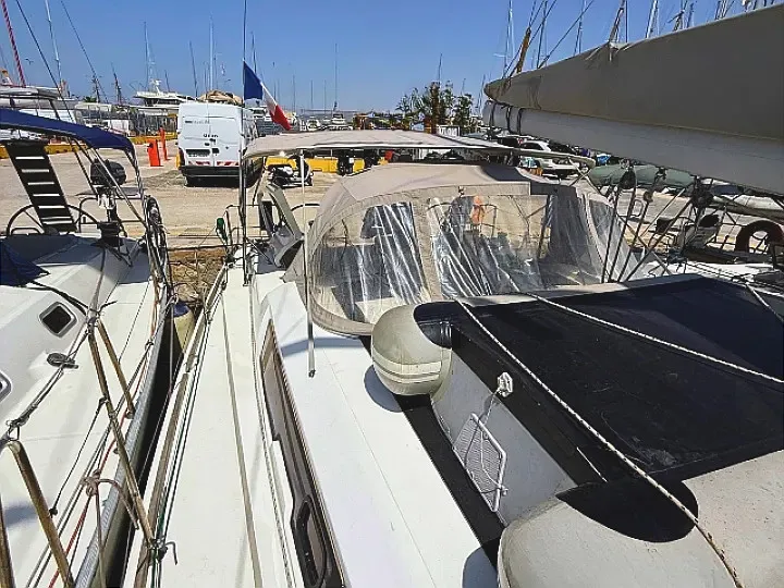 Deck of Freedom, a Dufour 410 Grand Large sailboat at Athens, Greece