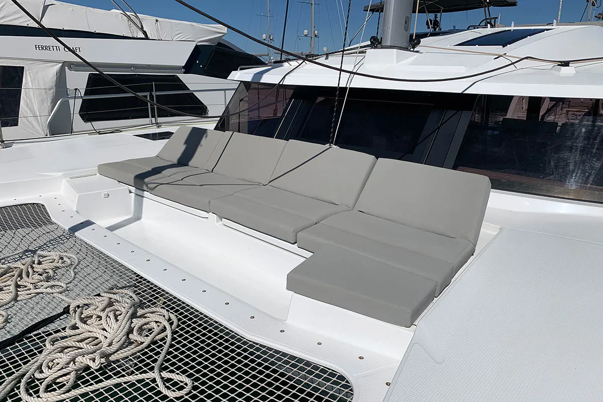 Deck of Ocean’s Twelve , a Fountaine Pajot Elba 45 catamaran at Athens, Greece