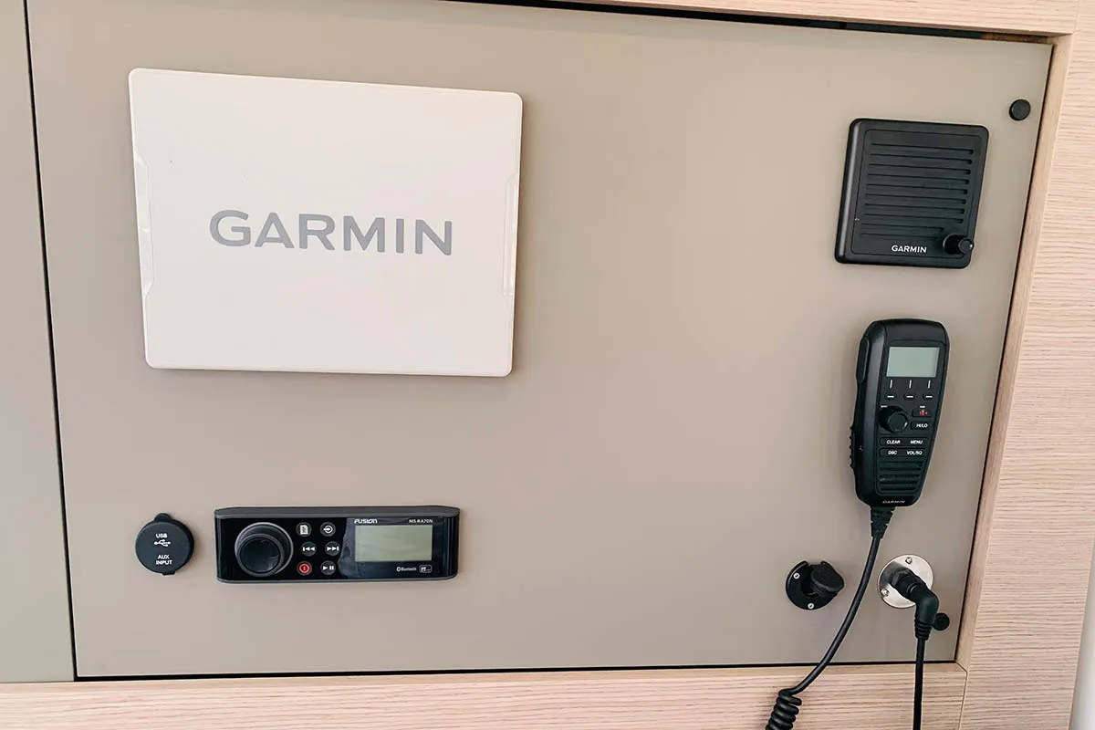 Ocean’s Twelve , a Fountaine Pajot Elba 45 catamaran at Athens, Greece
