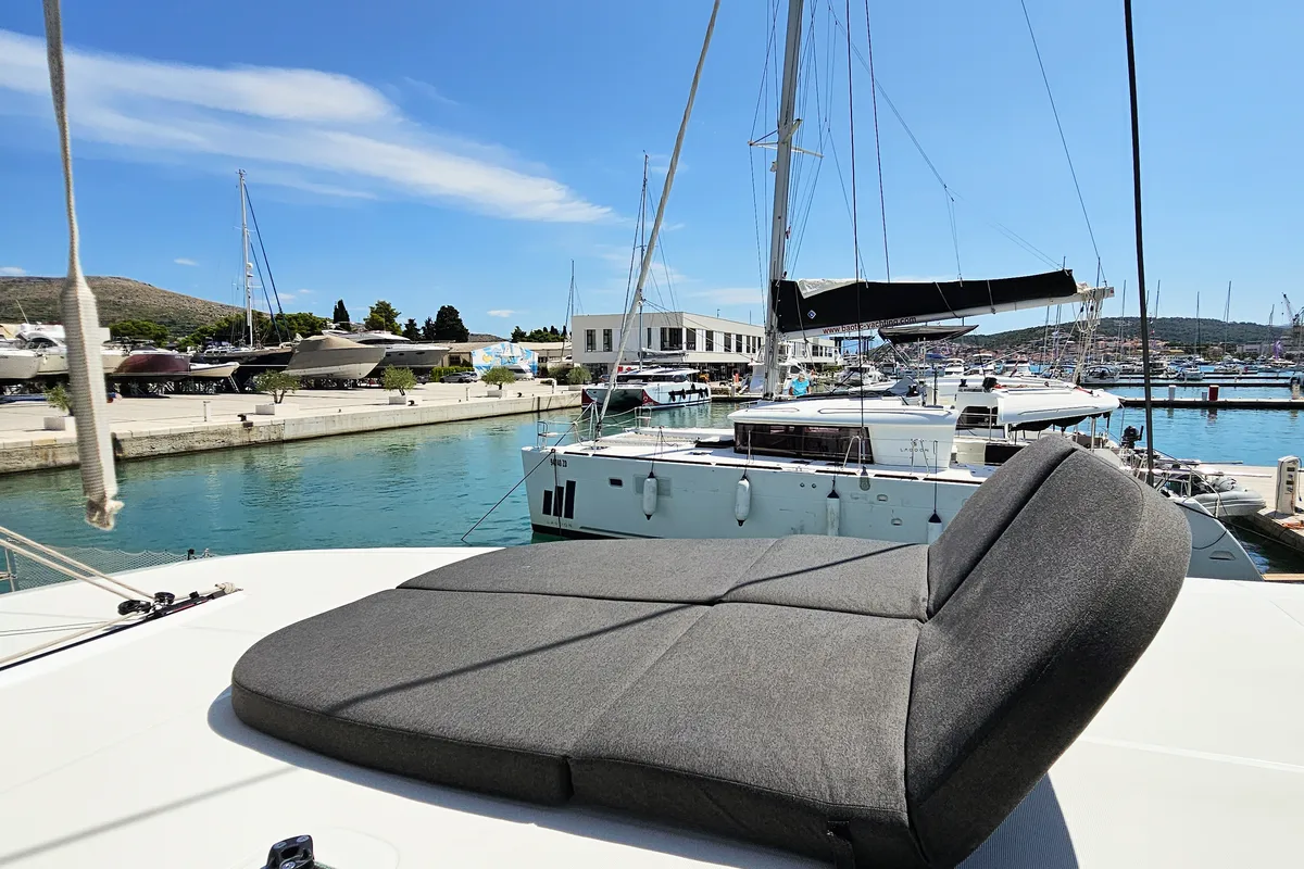 Deck of Nera, a Lagoon 42 catamaran at Seget Donji, Croatia