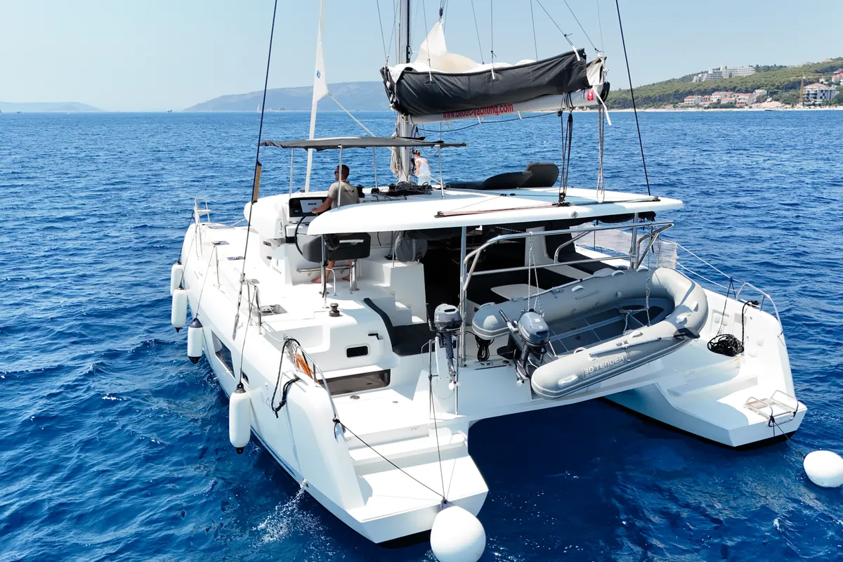 Exterior view of Nera, a Lagoon 42 catamaran at Seget Donji, Croatia
