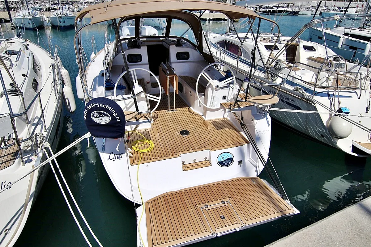 Deck of Lyra, a Elan Impression 40 sailboat at Sukošan, Croatia