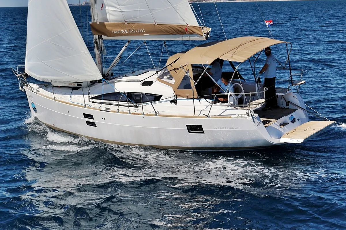 Exterior view of Lyra, a Elan Impression 40 sailboat at Sukošan, Croatia