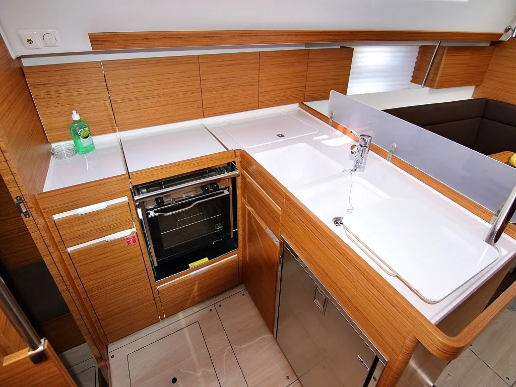 Galley of Lyra, a Elan Impression 40 sailboat at Sukošan, Croatia