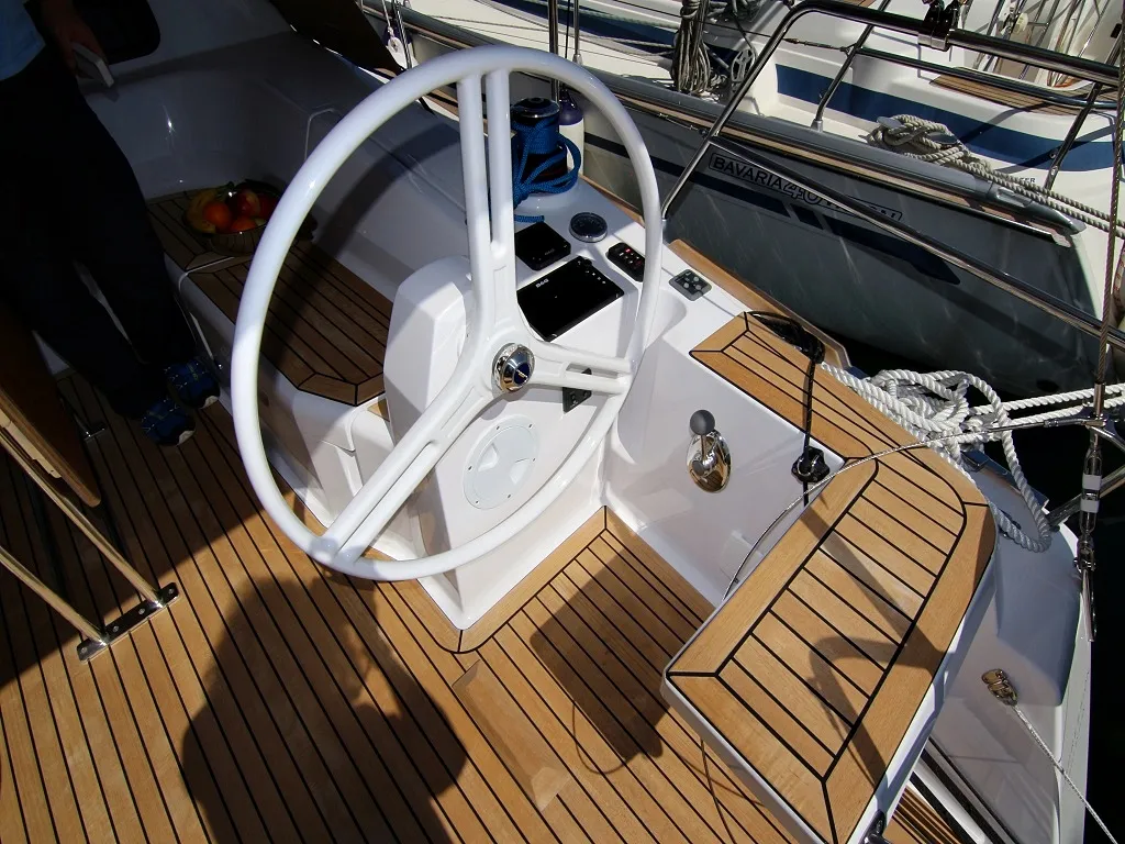 Cockpit of Lyra, a Elan Impression 40 sailboat at Sukošan, Croatia