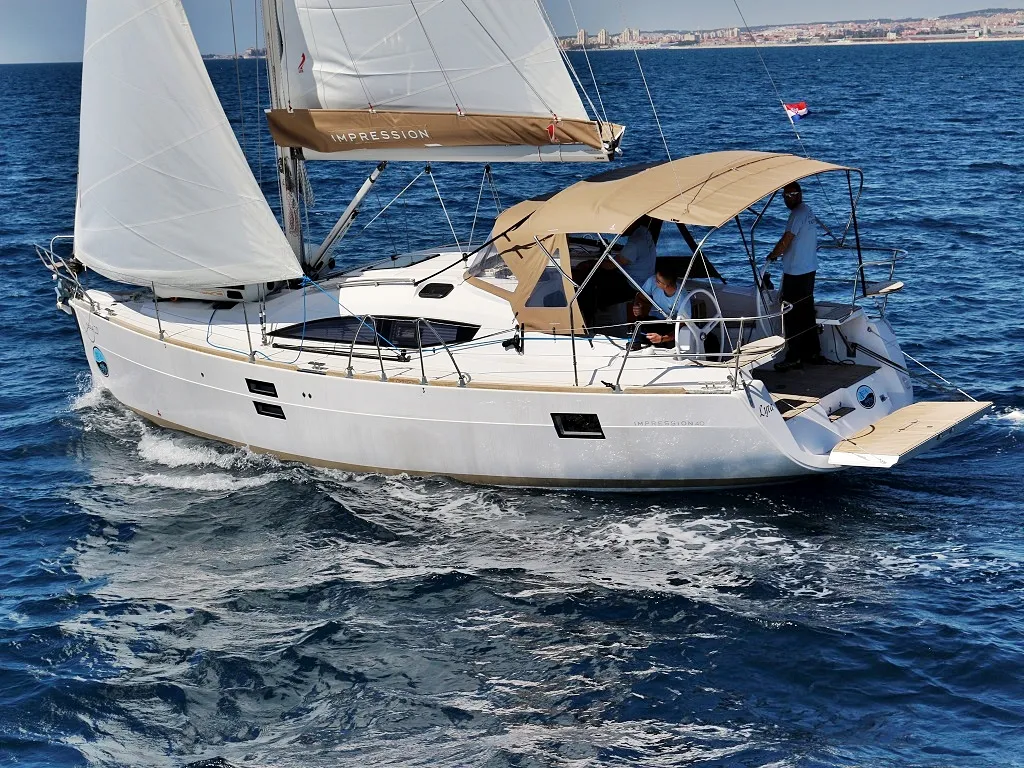 Exterior view of Lyra, a Elan Impression 40 sailboat at Sukošan, Croatia